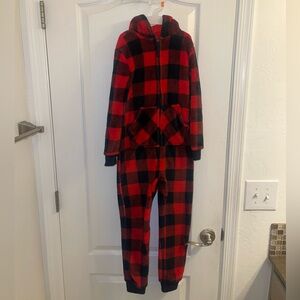 Cat & Jack Red and Black Plaid Bodysuit with Hood